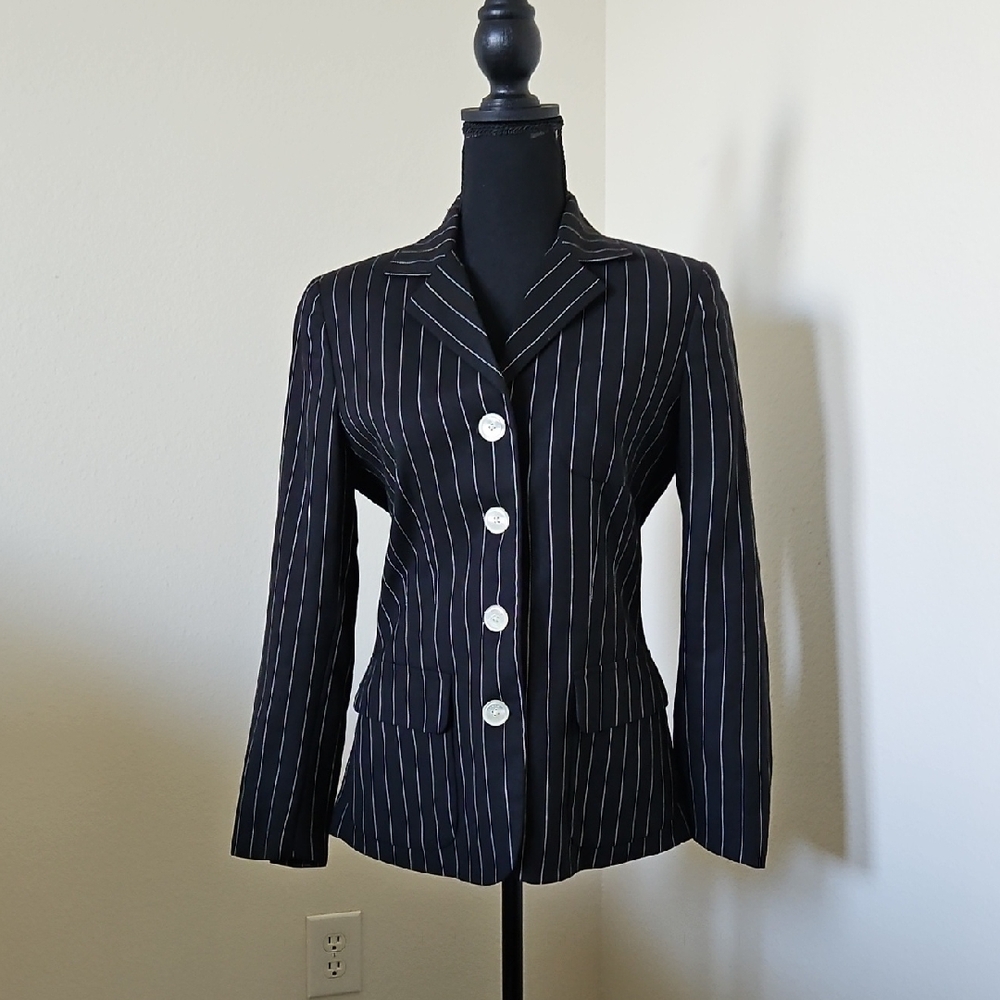 Ralph Lauren Black Pinstripe Tailored Blazer with White Stripes